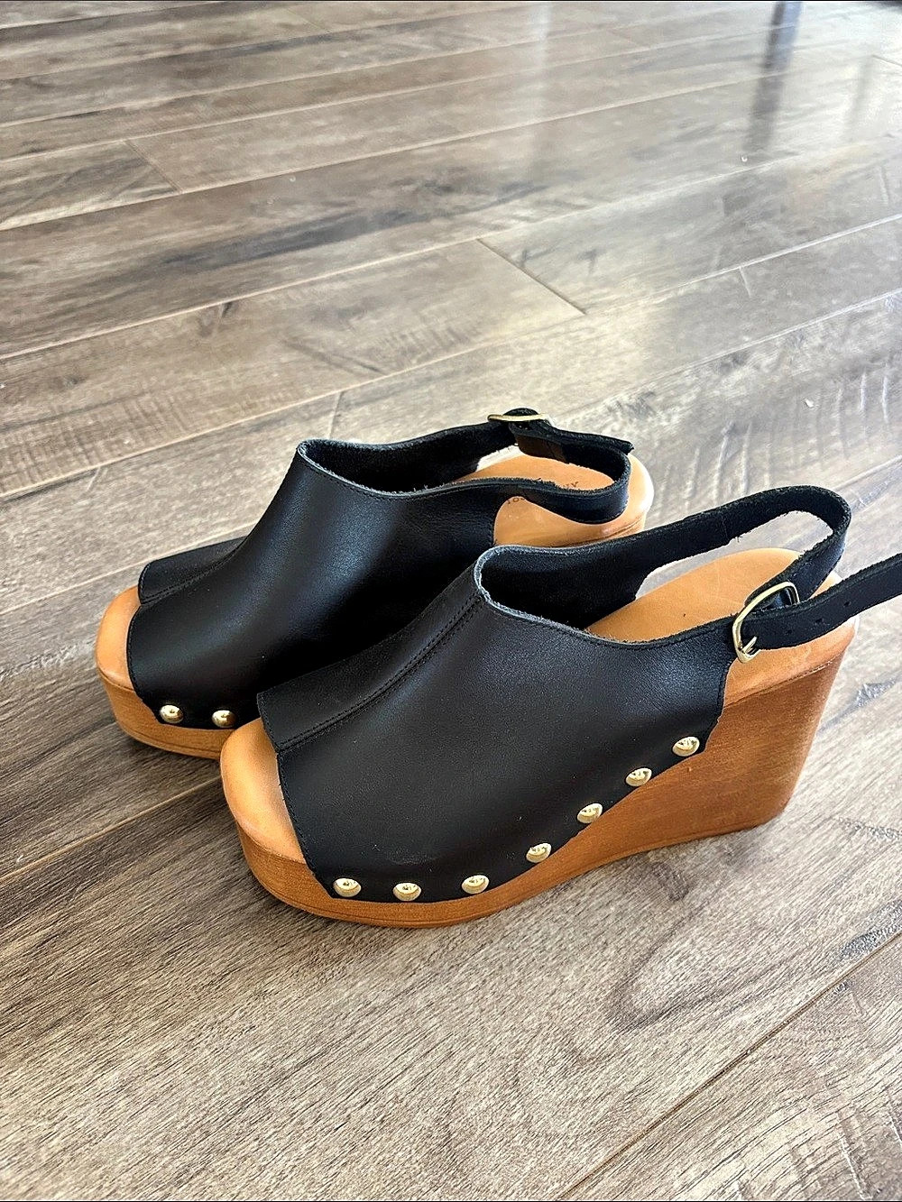 Anthropologie Wood-Bottom Slingback Platform Wedge Heels size 6